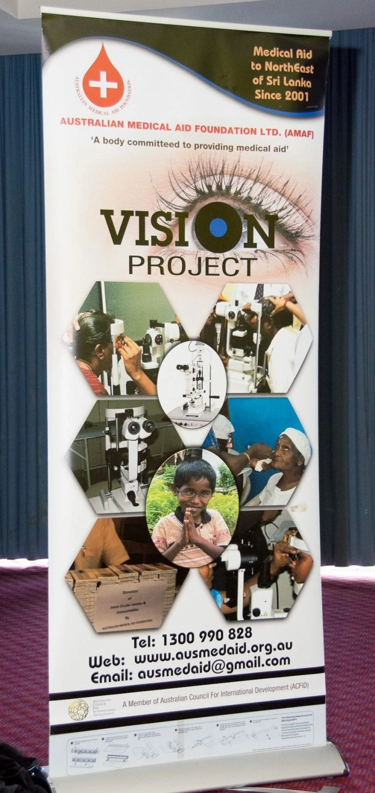 Original Australian Medical Aid Foundation Vision Project display showing eye-care work and medical aid
